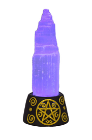 Selenite Crystal on a Pentagram Base with Changing Color LED